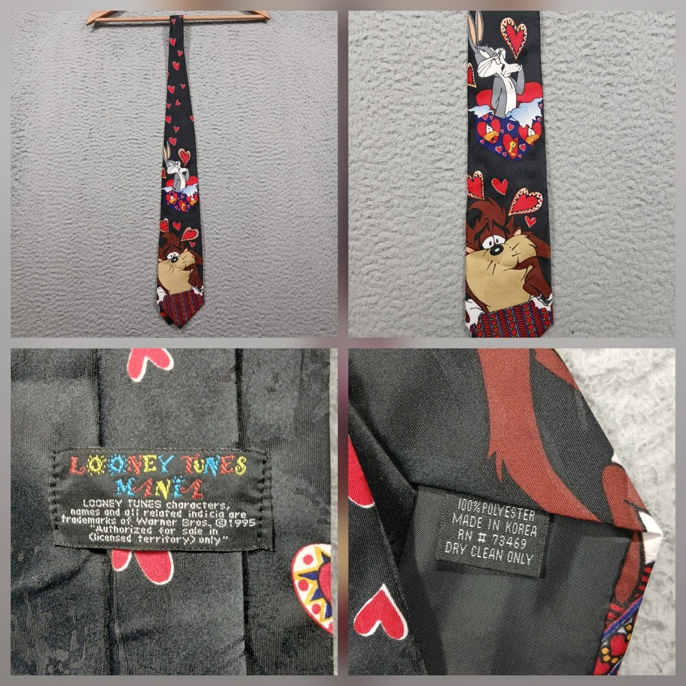 Looney Tunes Bugs Bunny Taz Neck Tie Mens Valentine‎ Hearts Cartoon